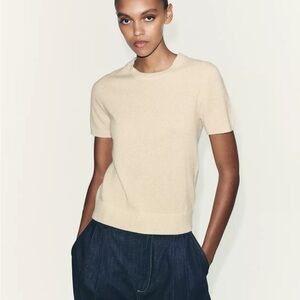 Zara beige 100% CASHMERE SHORT SLEEVE sweater NWOT